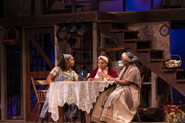 ORU students Jada Wise, Mia Jarmond and Elle Cunningham perform Act 1 of “Flyin’ West” at an early dress rehearsal. Director Britney Daniels will continue to host a pre-show Q&A at 6:45 p.m. every performance night.