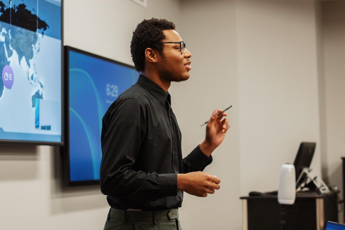 Theater sophomore Armani Welch participates in a recent Debate Club meeting in the Global Learning Center.