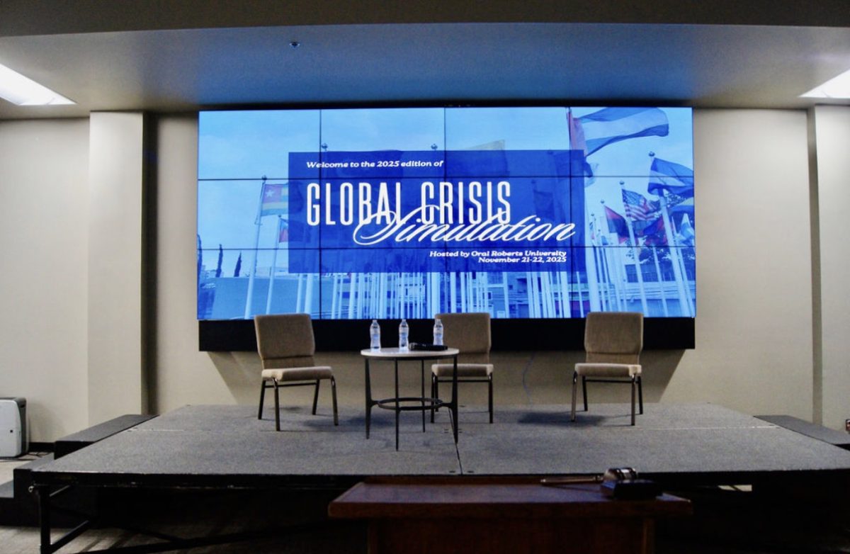 The empty stage awaits GCS participants and speakers.